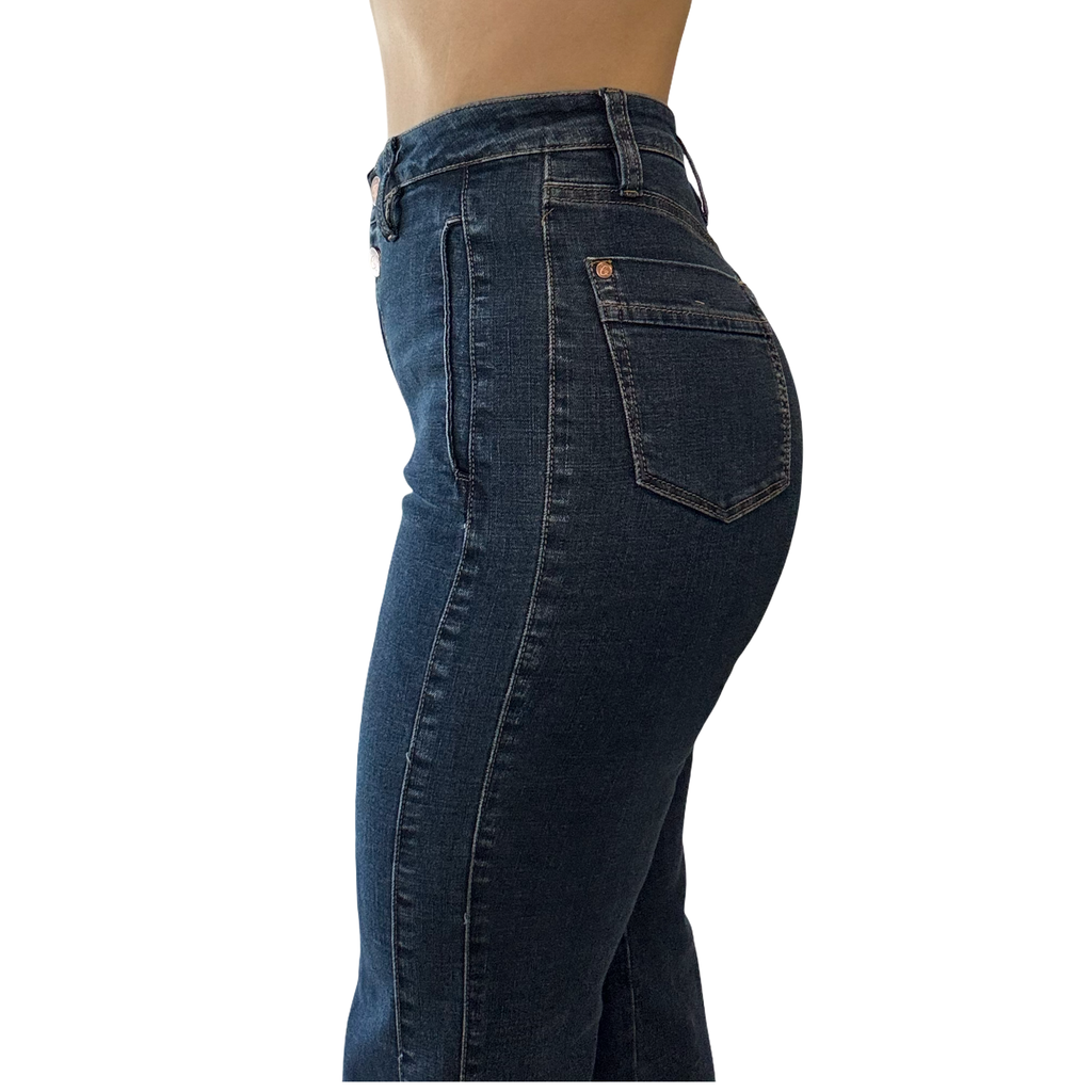 Camille High-Rise Double Button Flare Jean.