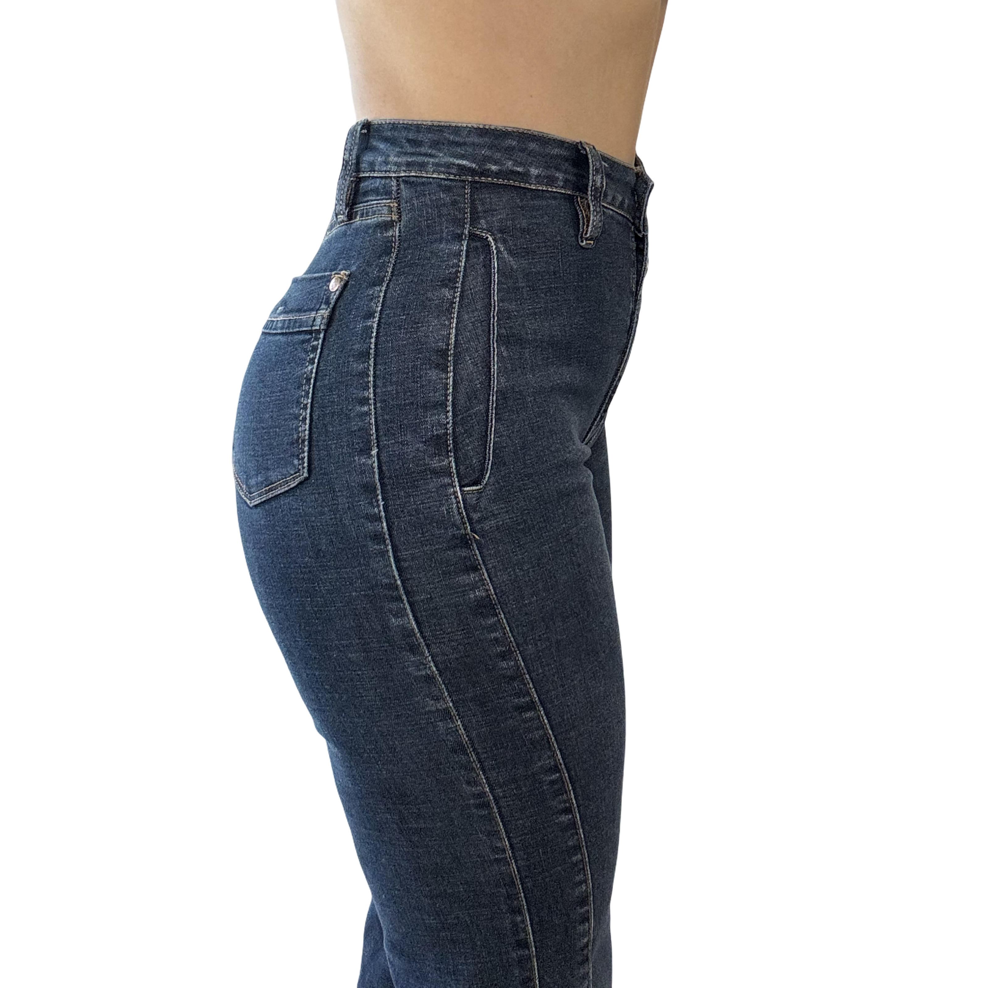 Camille High-Rise Double Button Flare Jean.