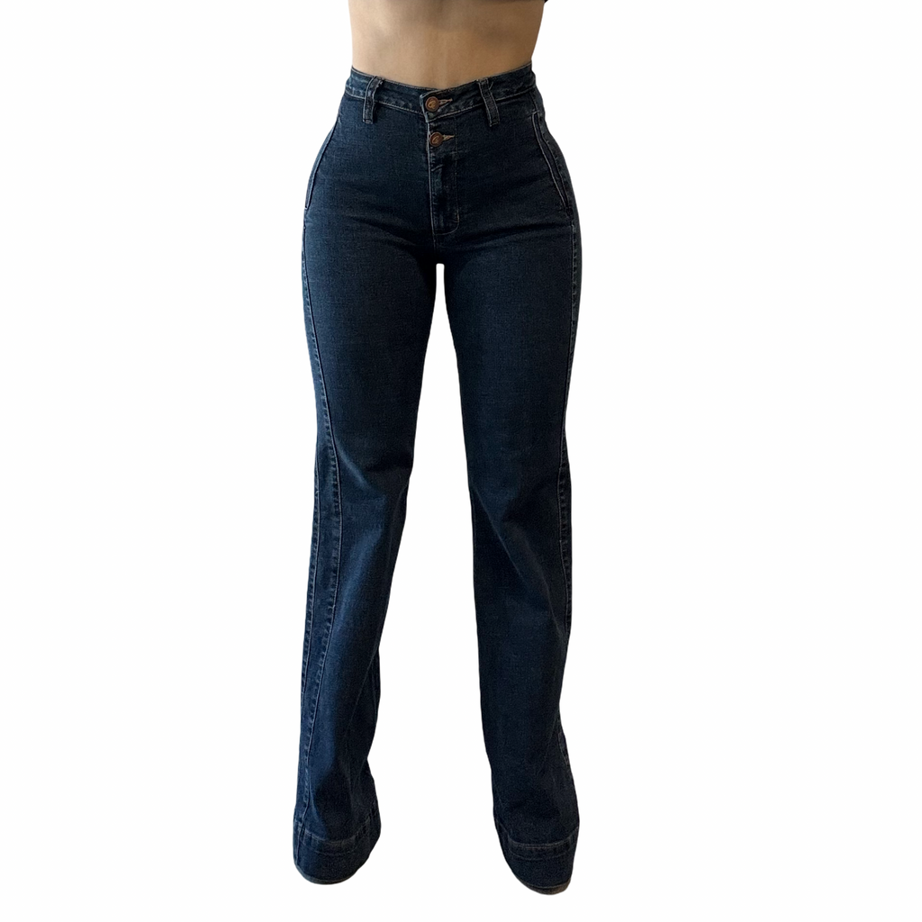 Camille High-Rise Double Button Flare Jean.