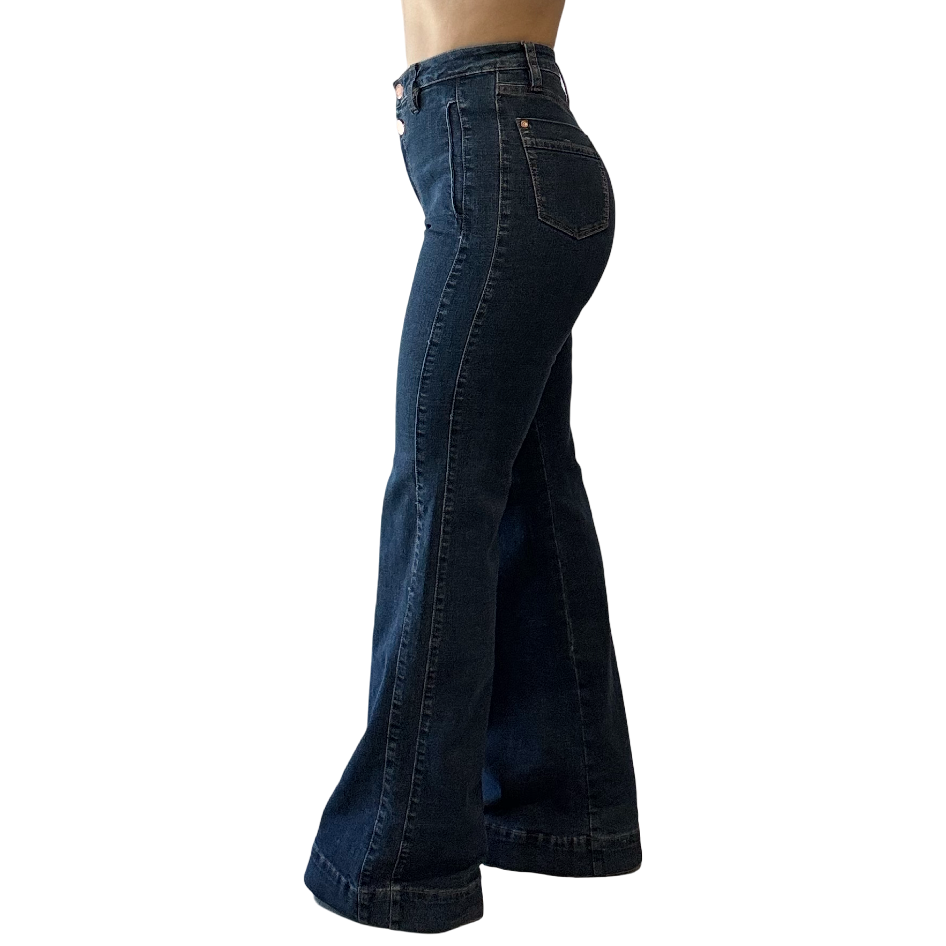 Camille High-Rise Double Button Flare Jean.